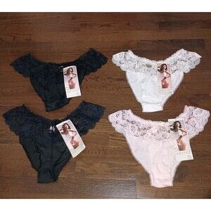 NEW Vintage VanMar High Leg Panties Set Of 4 Womens Size 7 Large Lacy Front Bow